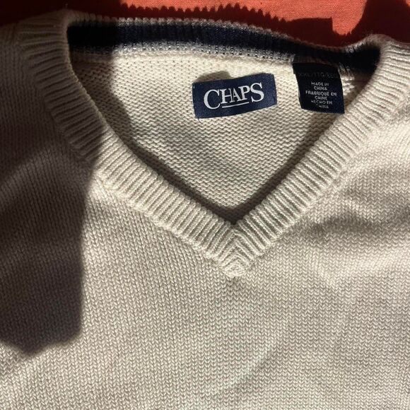 CHAPS 90s Unisex XXL V-Neck Ribbed Trim Jumper Stretch Pullover Cotton - Picture 5 of 7